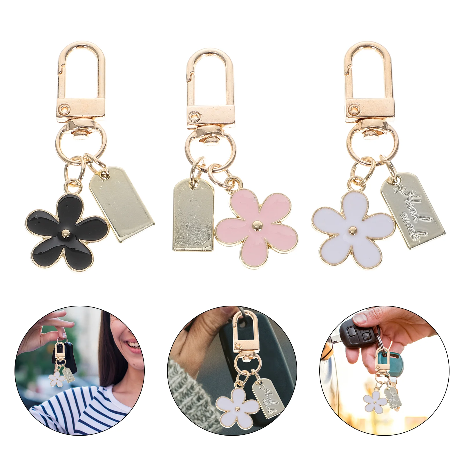 

3 Pcs Daisy Keychain Luggage Pendant Ladies Wallet Metal for Decoration Decorative Locket Zinc Alloy Flower Charm Bag