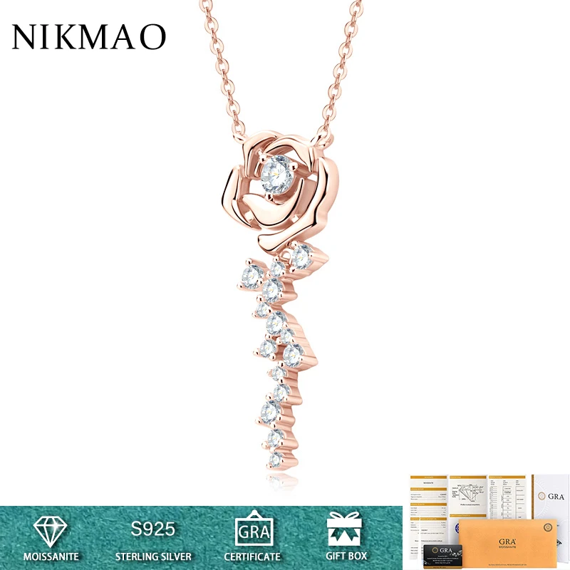 0.56CTTW D Color Moissanite Ins Style Rose Flower Pendant Necklaces Girl's S925 Silver with Certificate Wedding Jewelry Necklace