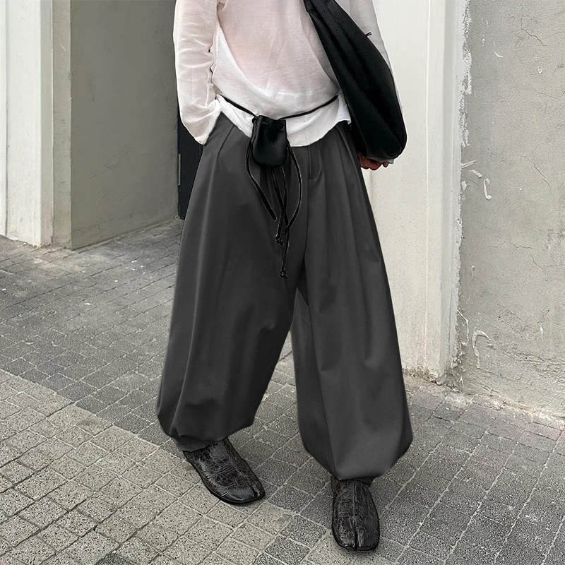 

INCERUN Men Pants Solid Color Button Pleated Joggers Loose Casual Trousers Men Streetwear Fashion Leisure Male Long Pants S-5XL