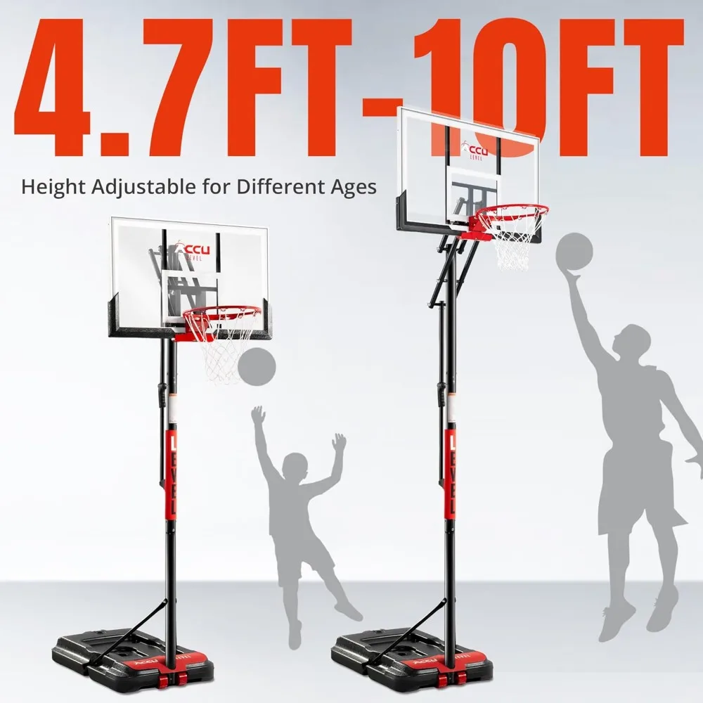 Adjustable Basketball Goals System 4.7-10ft with 44-48 Inch Angle-Adjustable Backboard for Kids and Adults