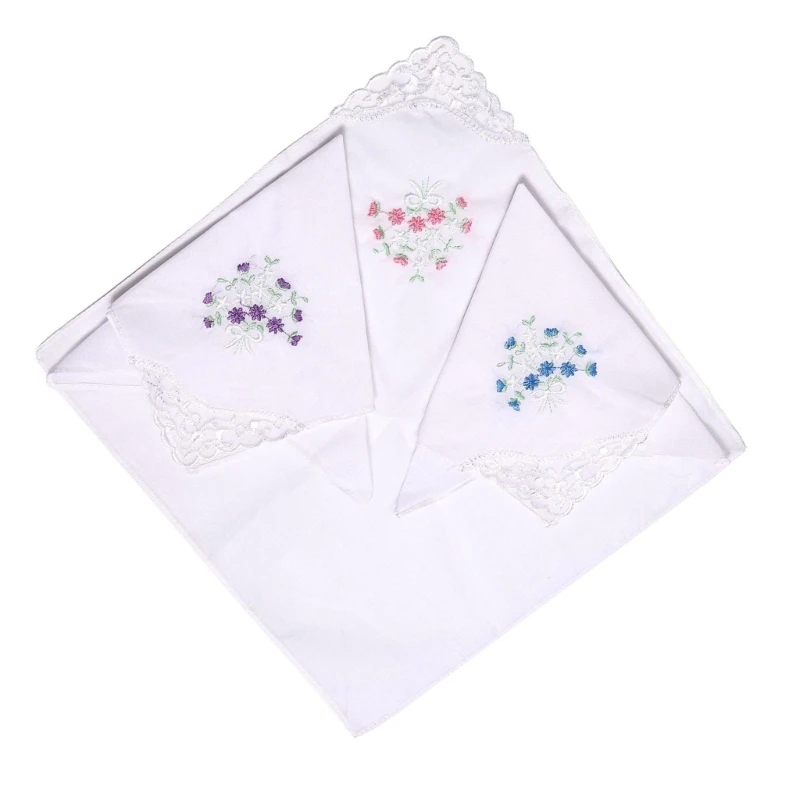 Portable Hankie Woman Handkerchief Embroidery Flower Soft Washable Pocket Square