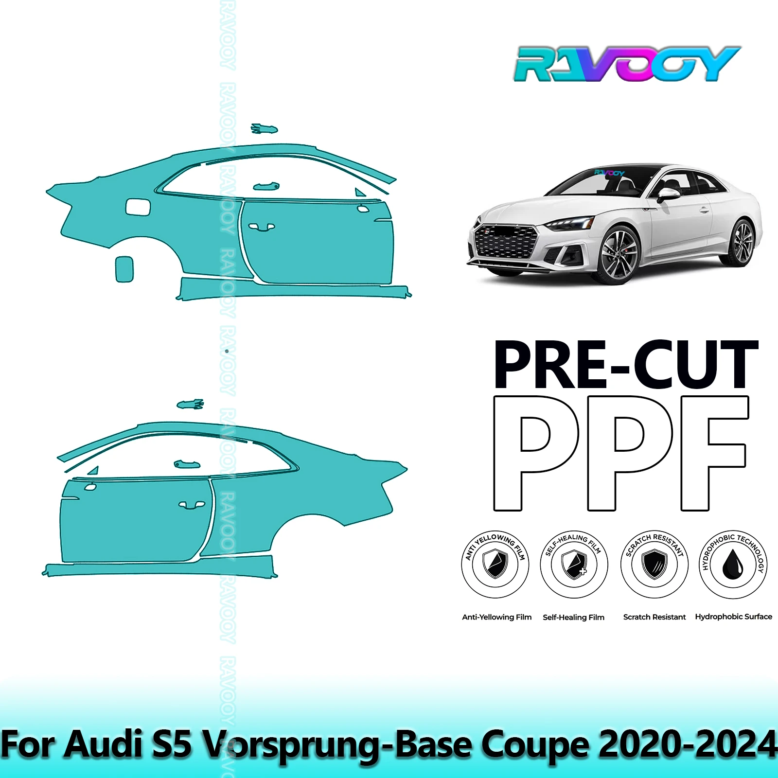 

For Audi S5 Vorsprung-Base Coupe 2020-2024 8.5mil Clear Matte Pre-Cut PPF Door & A/B Pillar Kit TPU Paint Protection Film Set