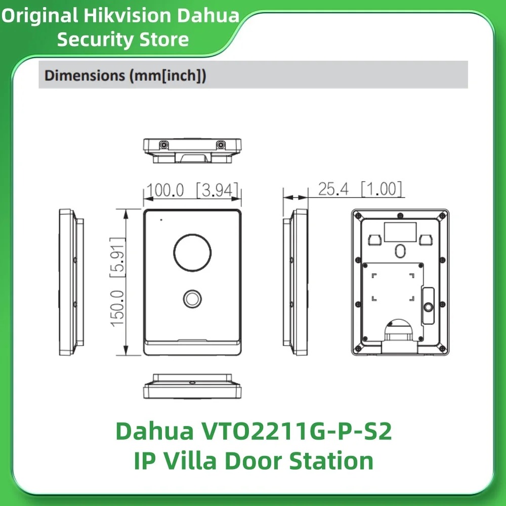 Dahua VTO2211G-P-S2 IP Villa Door Station Two-way Audio and Voice Call Remote Unlock Doorbell IP65 PoE Controls Two Locks