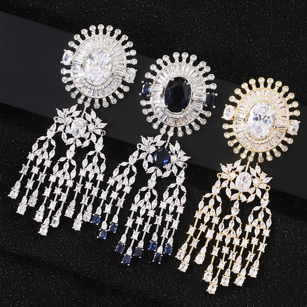 Heavyweight Luxurious High-End Wedding Dress Zircon Ear Studs for Women Advanced Design Classic Style Wedding Jewelry