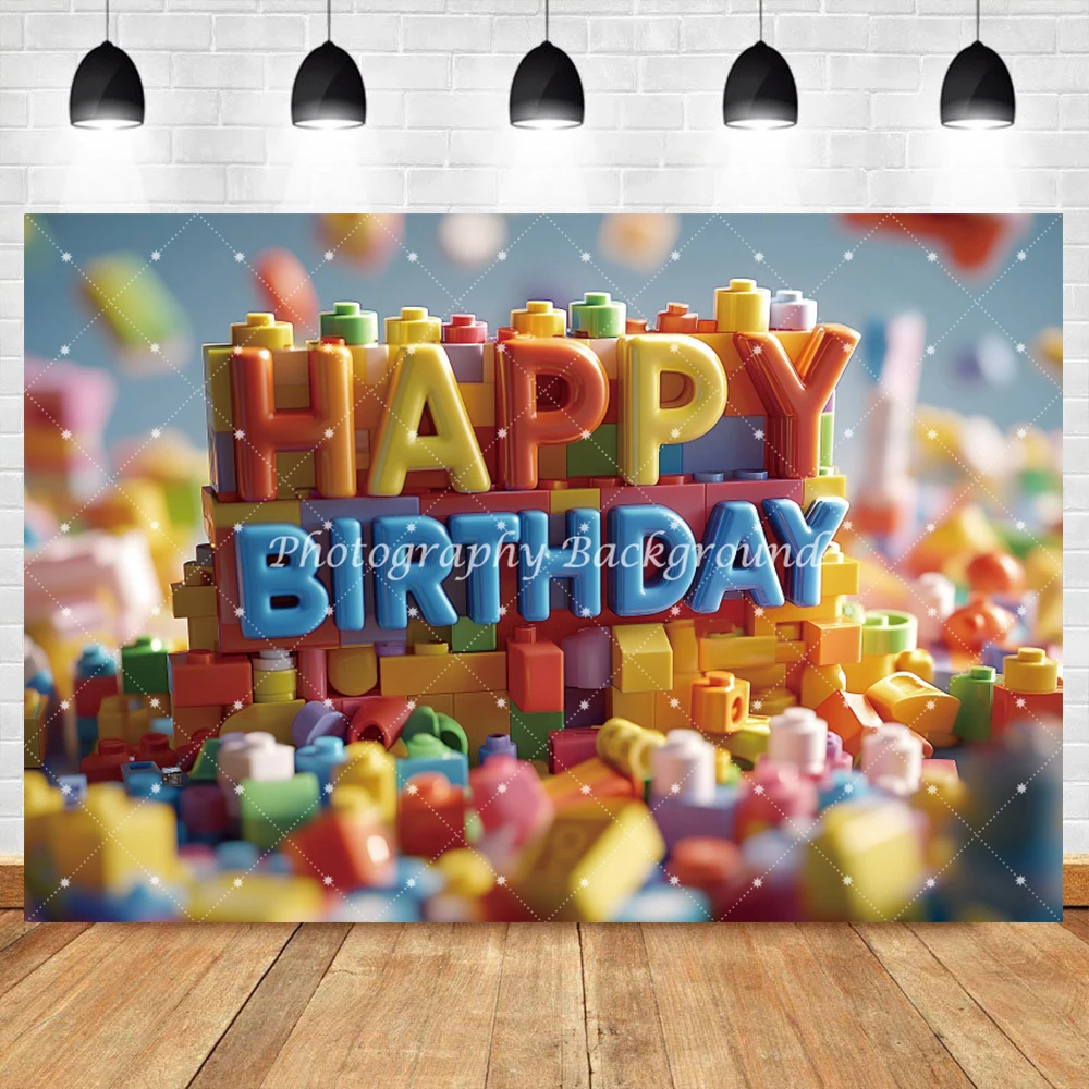 خلفية مكعبات البناء مع رسائل عيد ميلاد سعيد ثلاثية الأبعاد خلفية تصوير للأطفال لحفلات أعياد الميلاد وحفلات استقبال المولود الجديد