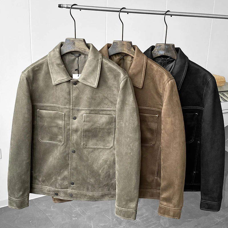 

Мужское замшевое пальто с воротником-стойкой, повседневное, осенне-зимнее, молодежное, на одной пуговице, удлиненное, приталенное