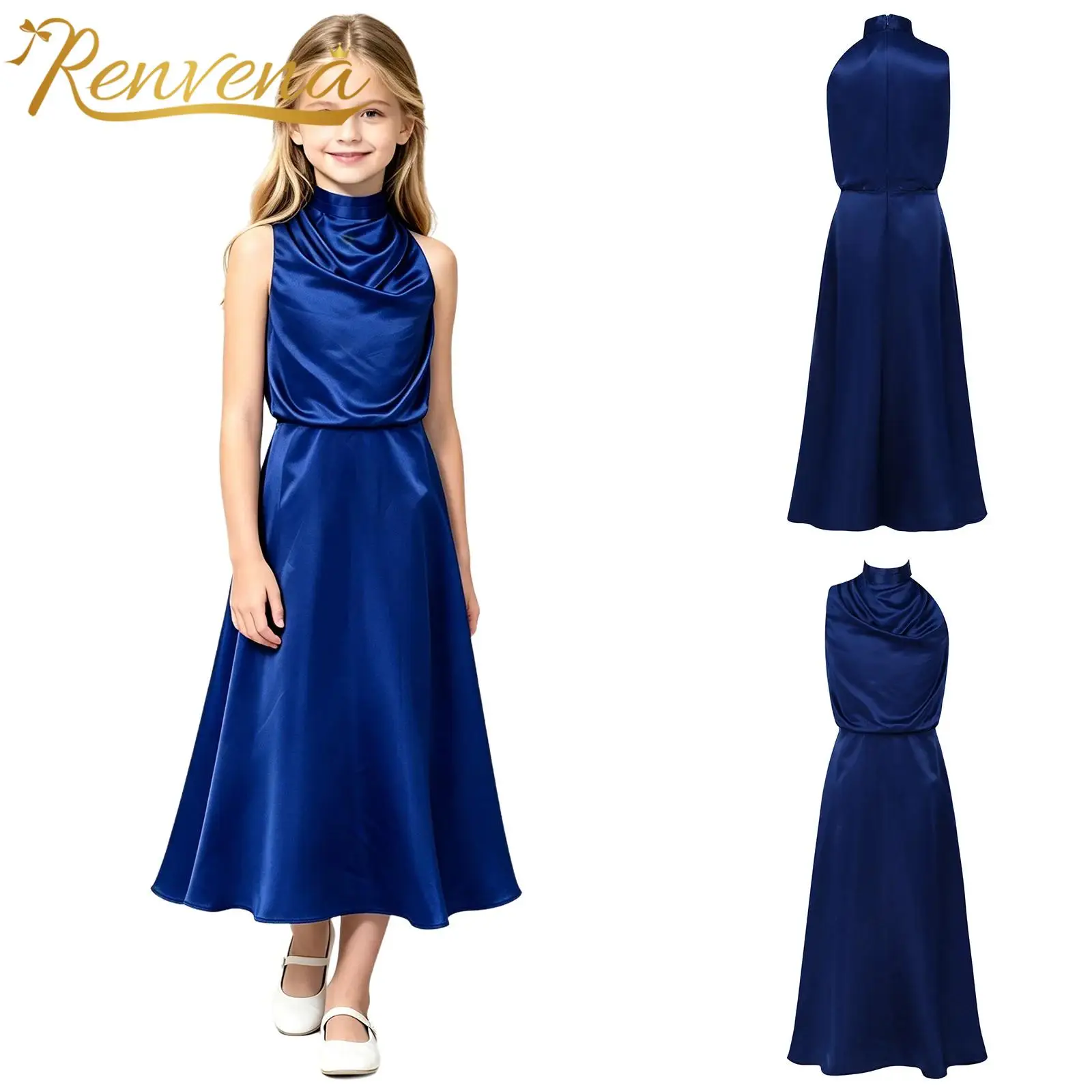 Girls Satin Formal Dress Kids Elegant Princess Dresses for Pageant Birthday Dresses Wedding Party Gown Flower Girl Clothes
