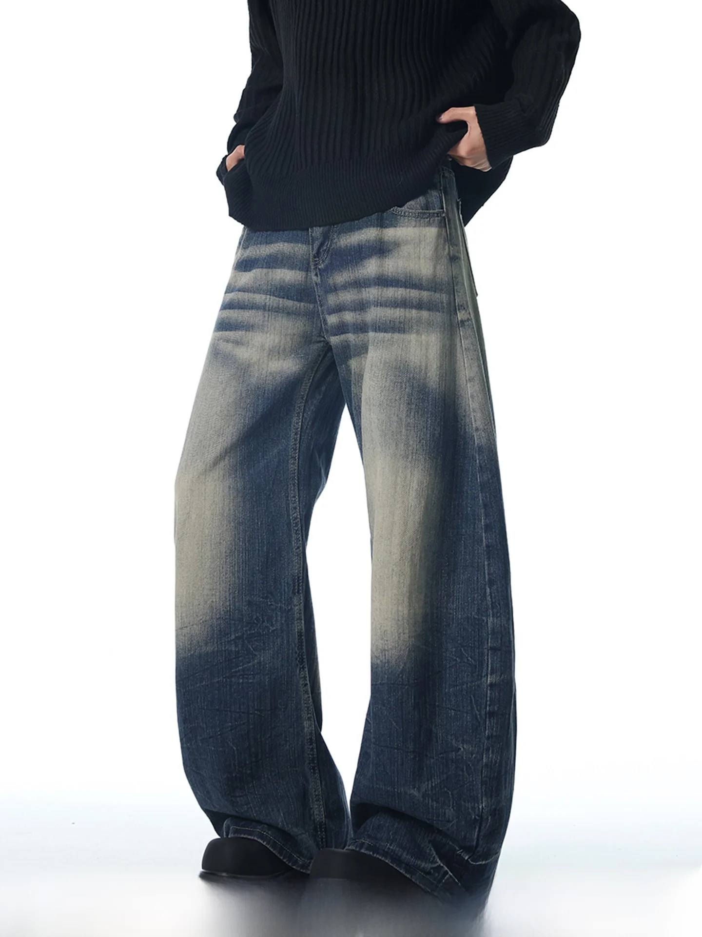 

Retro American Washed Gradient Men's Jeans Loose Straight Leg Trendy High-End Fall Feeling Wide Leg Long Pants Casual Wear