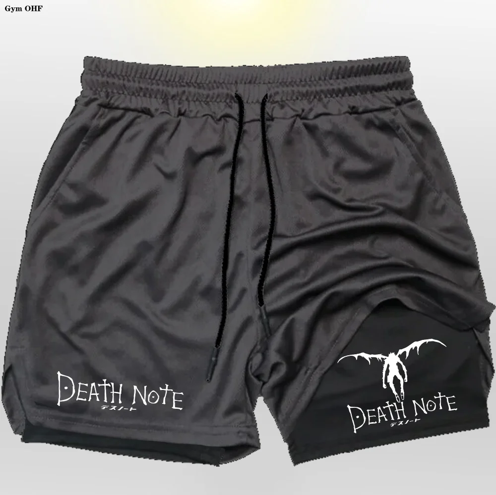 Pantalones cortos deportivos para hombre con estampado de Death Note de Anime, pantalones cortos deportivos informales de compresión para gimnasio,