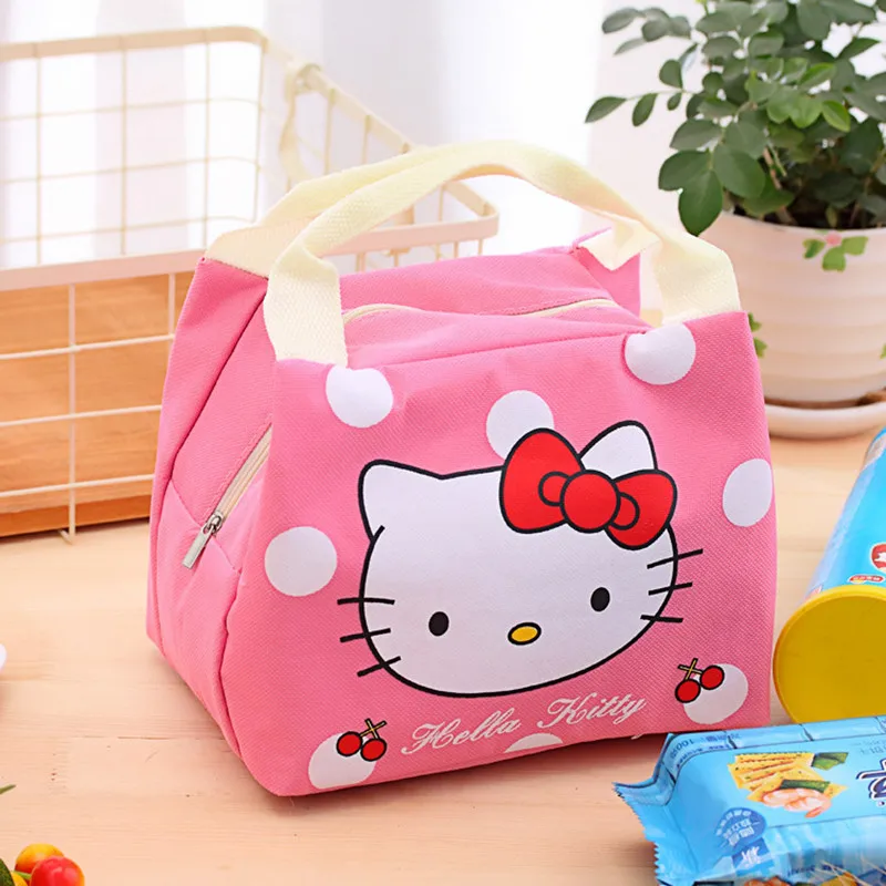 Children Hello Kitty Lunch Box Bag Disney Cartoon Stitch Thermal Insulation Bag Waterproof Food Storage Handbag