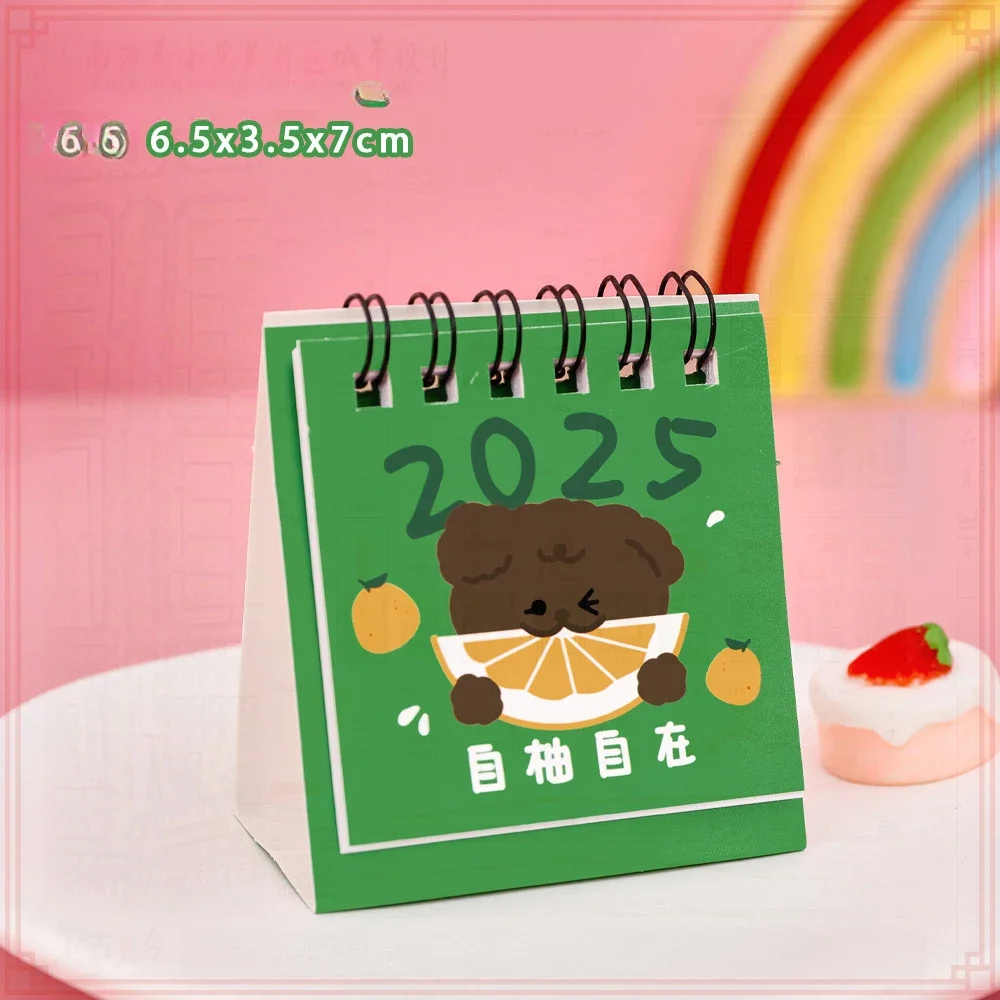 24 Pcs Wholesale 2025 Cartoon Mini Desk Calendar Cute Fruit Text Desktop Clock Daily Planner for Students