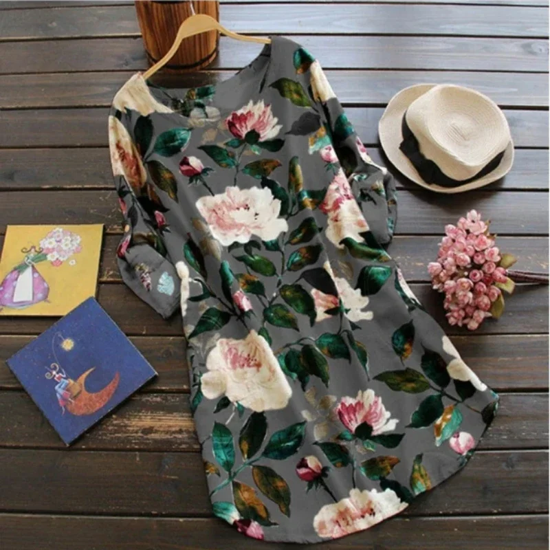 2024 New Women Loose Floral Print Dress Ladies Mini Dress Summer Casual Party Dresses Long Sleeve Dress Plus Size