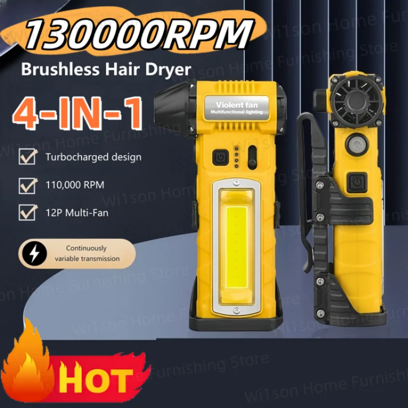 

4in1 130000RPM Violent Fan with 4 Nozzles&Sidelighting 8000mAh Wireless Air Blower Mini Turbo Jet Fan Waist Hanging Camping Fans