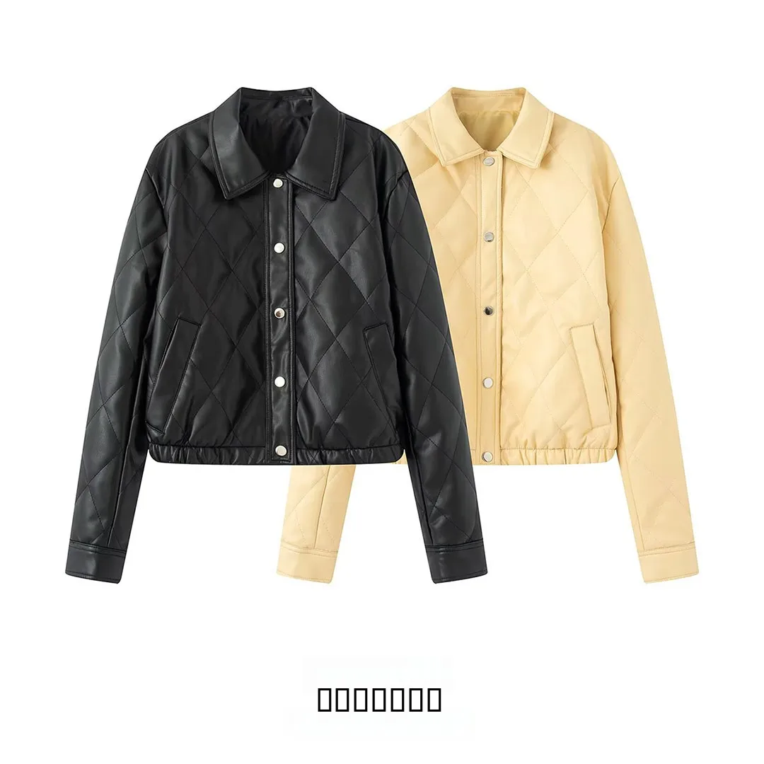 

KASLEAD Новое женское стеганое пальто из искусственной кожи и хлопка, простое универсальное длинное пальто с отложным воротником из полиэфирного волокна