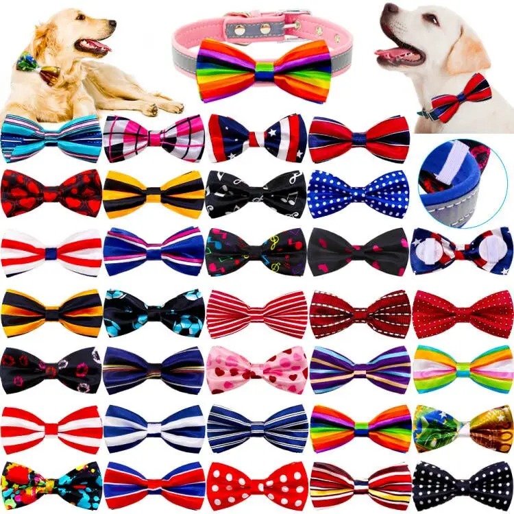 New 50/100 pcs Dog Collar Bow Tie Double Dog Bows Dog Supplies Removable Pet Dog Bowties Collar Decoration Pet Accessories