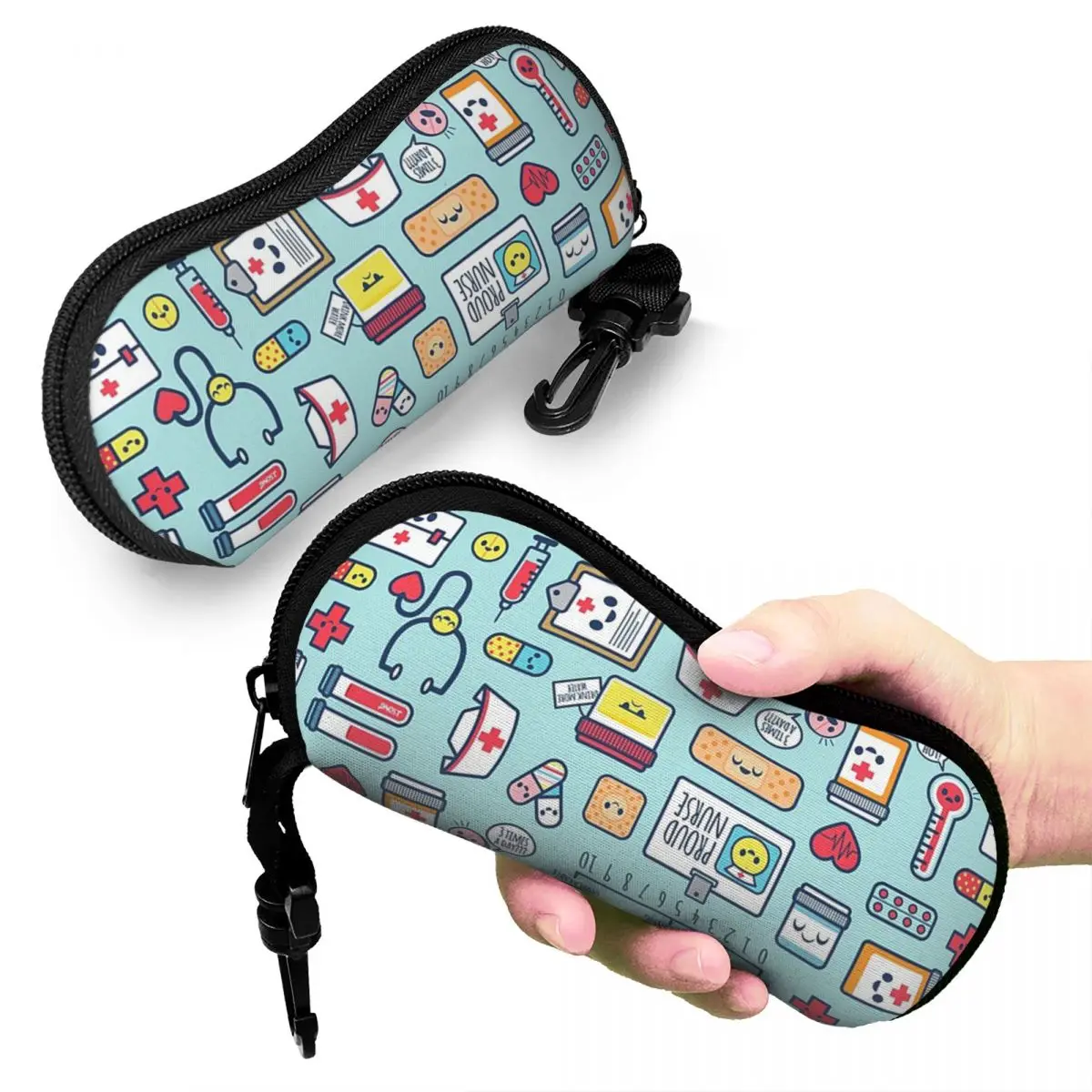 

Proud To Be A Nurse Surface Pattern Design Blue Shell Glasses Case Protector Sunglasses Box Women Men Soft Eyeglass Bag Pouch