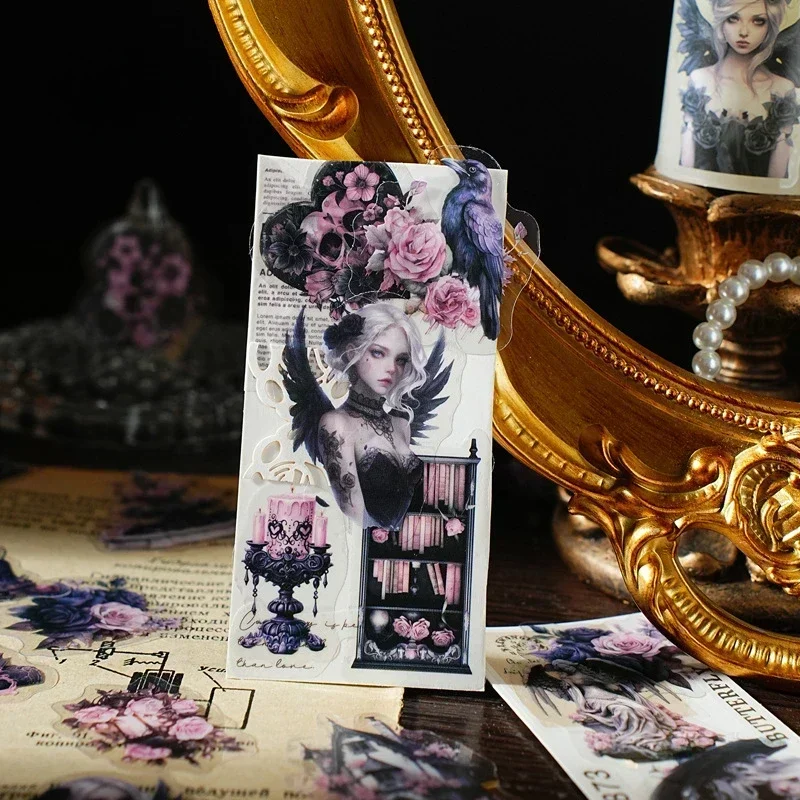 

40Pcs/bag Dark Night Utopia Black Gothic Theme Transparent PET Sticker Bag Scrapbooking Journaling Decoration Material Collages