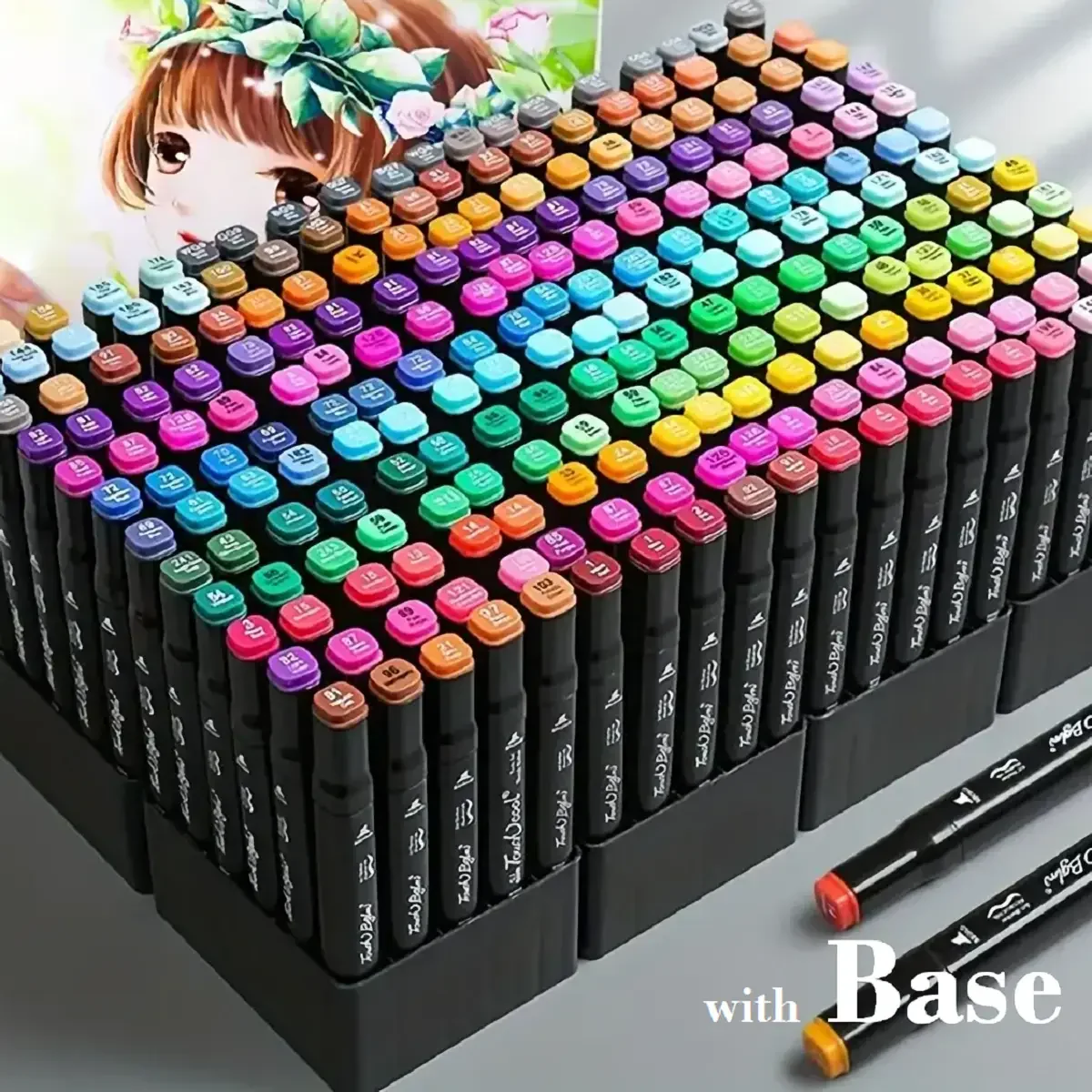 

168pcs Double-ended Sketch Markers with Base - Vibrant Alcohol-Based Colors for Drawing & Design, Random Colors