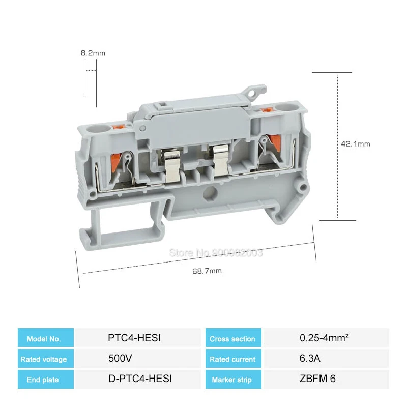 Fush svorka blok 10ks PTC4-HESI odpojit páka push-in konektor DIN namontovat s 5x20mm 0.5A-10A tavná pojistka PTC 4-HESI