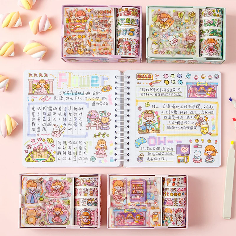 Kawaii Cartoon Poster Stickers Cute Sticker Diy Diary Planner Decoration Sticker Scrapbooking Stationery Kids Toys 8Pcs Set