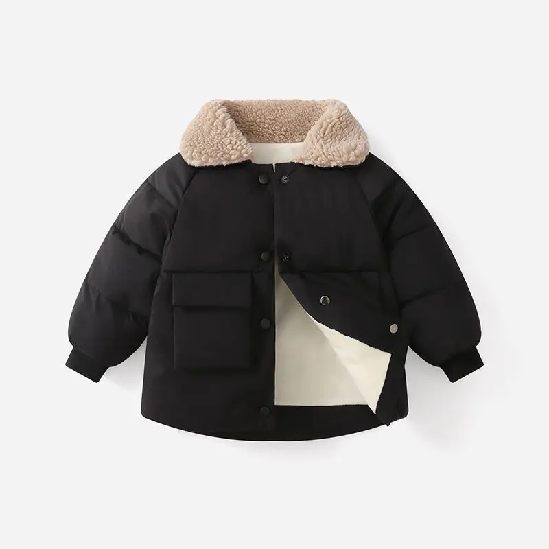 2023 New Winter Children\'s Warm Cotton Jackets Rabbit Fur Collar Coats Baby Short Quilted Jacket Kids Clothes Girl Boy Outerwear