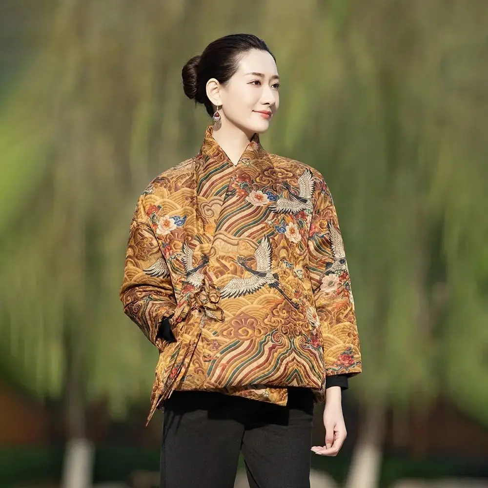 2024 chinese style vintage tangsuit coat autumn winter hanfu top women elegant women chinese vintage padded coat a779