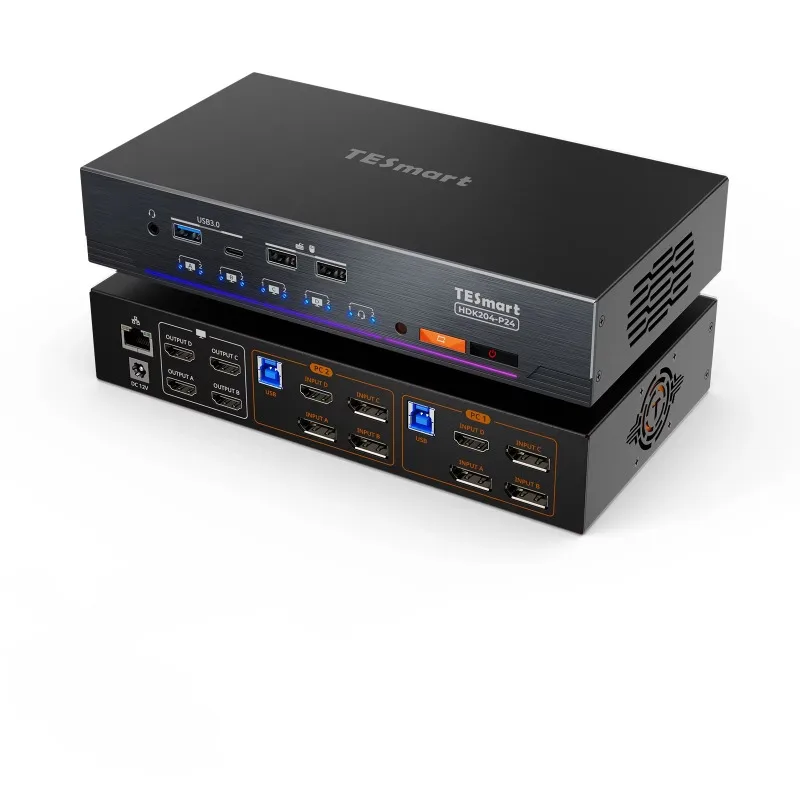 

2x4 Quad Monitor KVM-переключатель 4K60 HDMI + DP Displayport Поддержка EDID USB 3.2 Gen1 Гигабитный коммутатор для 2 ПК 4 монитора