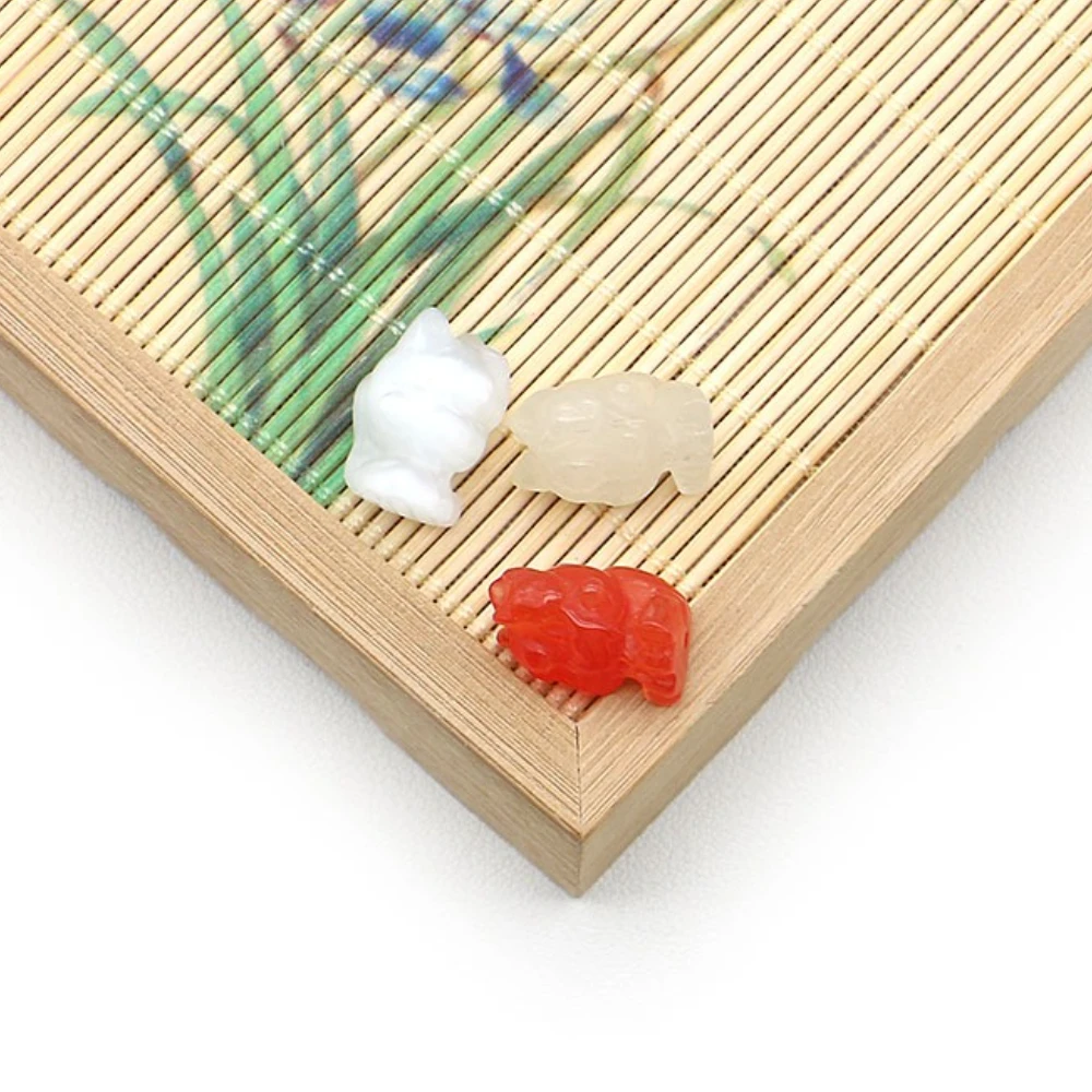 Tri-color Carved Animal-Shaped Natural Cat's Eye Straight-Hole Bead DIY Creative Necklace Bracelet Earring Component 13x17mm