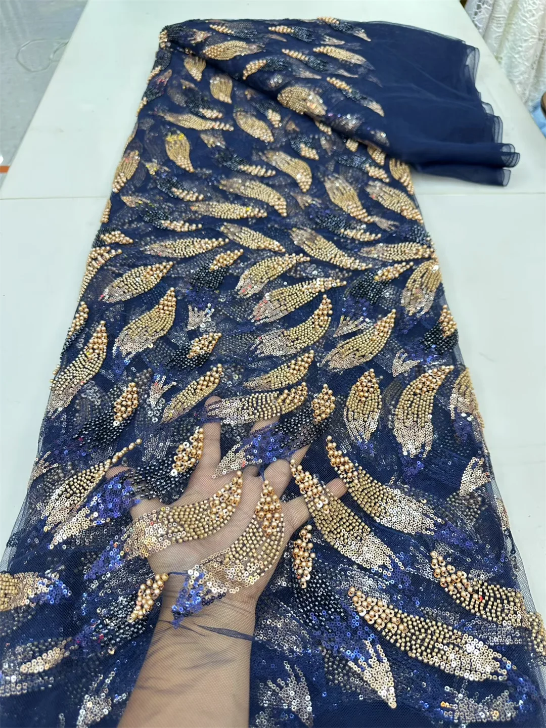 레드 아프리칸 헤비 비즈 레이스 원단 2025 고품질 5야드 나이지리아 스팽글 신랑 원단 웨딩 파티 드레스용