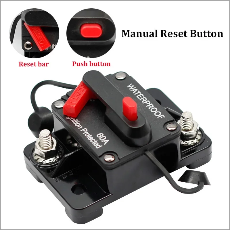 30A-300A Circuit Breaker 12V 24V DC Trolling with Manual Reset Boat Manual Power Protect for Audio Fuse Car 48VDC Waterproof