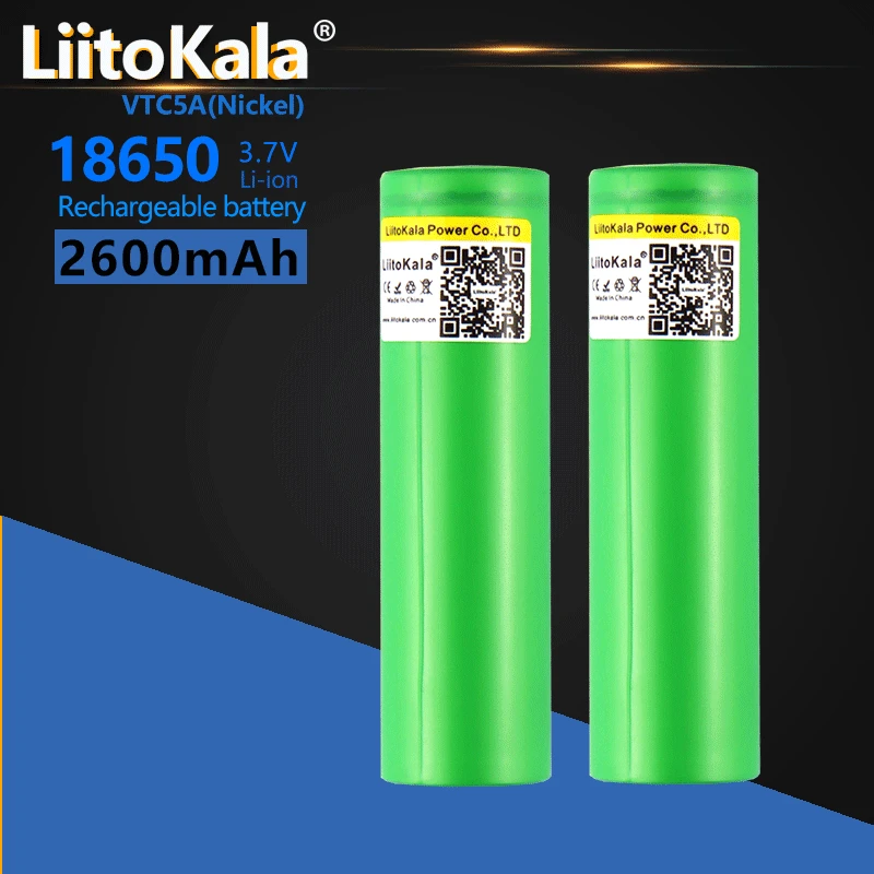 2PCS LiitoKala 18650 2600mAhVTC5A High Drain 40A 3.7V Li-ion Rechargeable Battery For Flashlight Power Tools Torch Headlamp