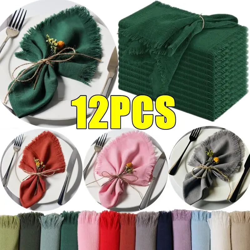 New 12-2PCS Napkins Cloth Cotton Gauze Retro Rustic Towel Dining Place Mats Wedding Party Linen Fabric Table Decoration 32x32cm