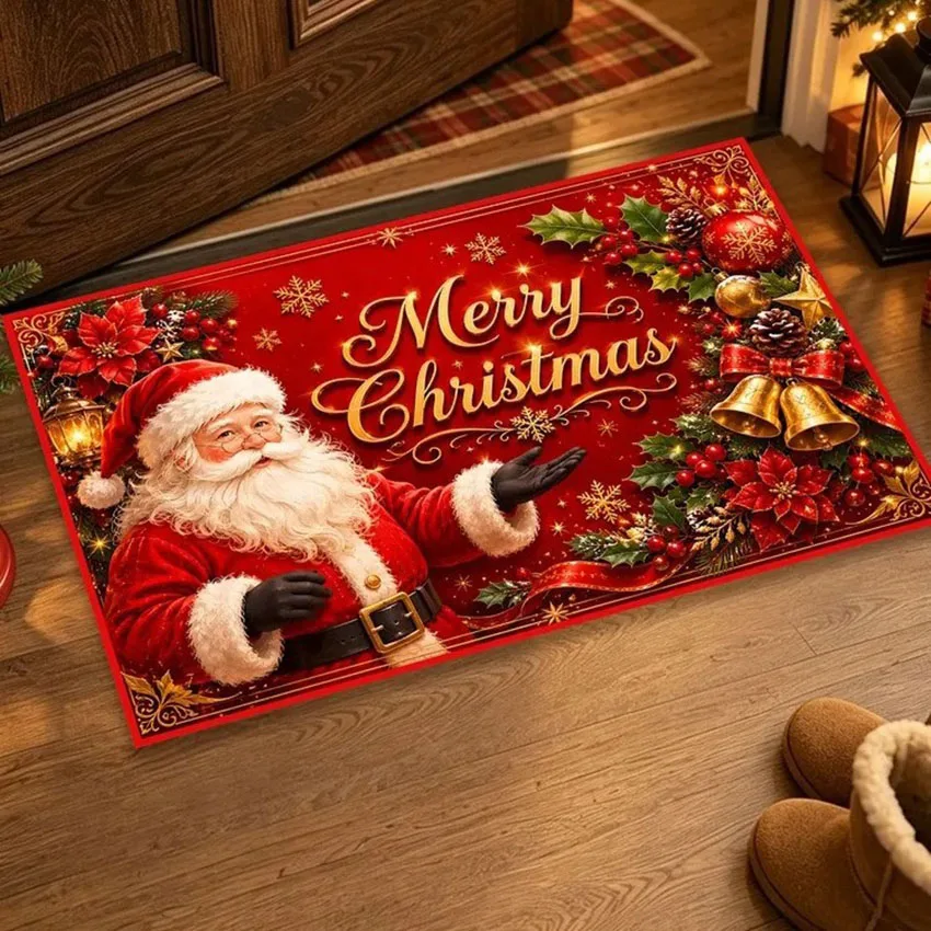 Holiday Christmas Entry Doormat 2D Optical Illusion Print Non-Slip Water Absorbing Front Door Carpet Xmas Home Decor 3 Size