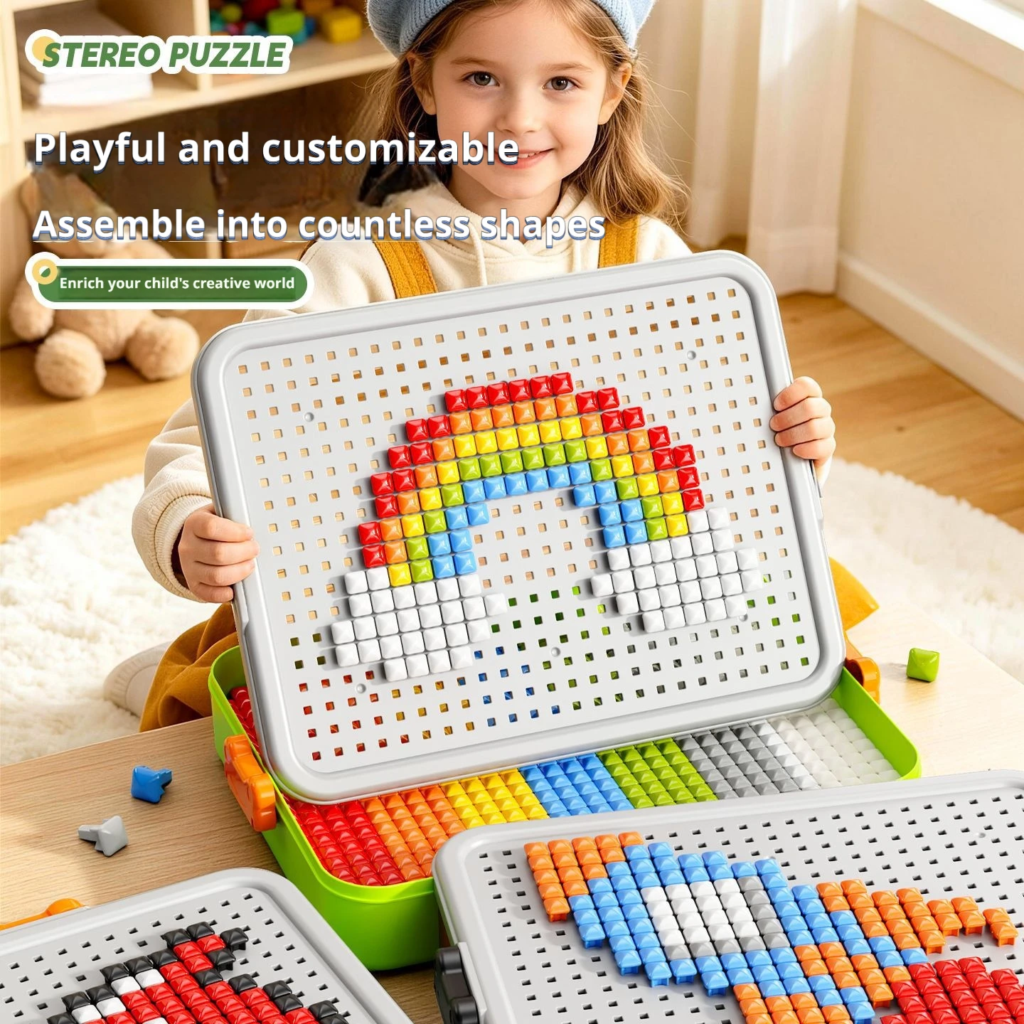 2026 New Children's Handmade Mushroom Nail Versatile Splicing Board 3D Large Particle Creative Puzzle Fun Toy Christmas Toy