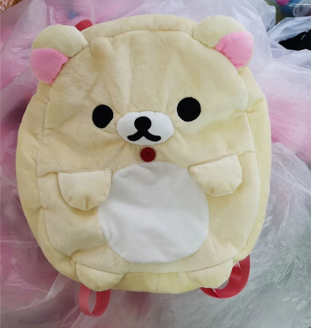 Cute Rilakkuma Korilakkuma Chubby Pink Plush Backpack Bag with Ears Anime Bear Rucksack Bags for Women Girls Kids Back Pack