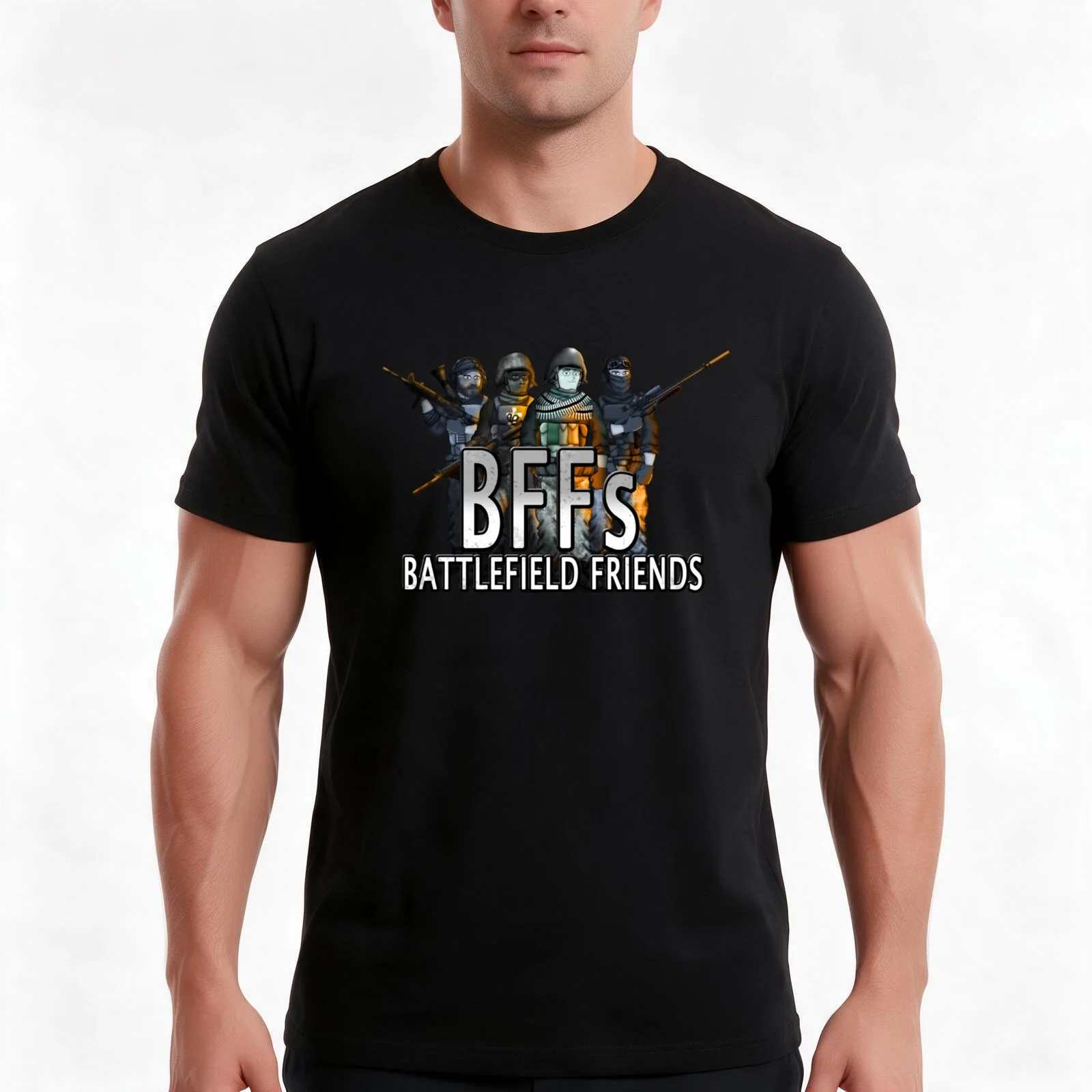 Battlefield Friends T-Shirt, Summer Casual Cotton Tee, Oversized Streetwear Tops, Vintage Graphic Print, Loose Fit Short Sleeve