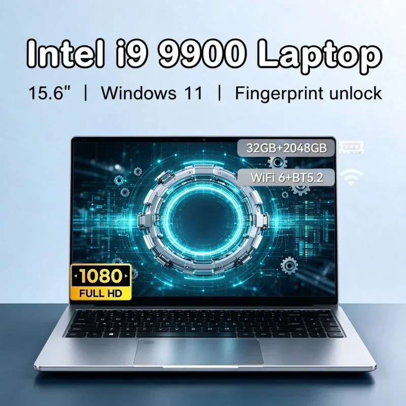 Portable Notebook 15.6 Inch Intel Core I9 9900 Windows 11 32GB RAM 2TB SSD Fingerprint Unlock PC For Entertainment And Study