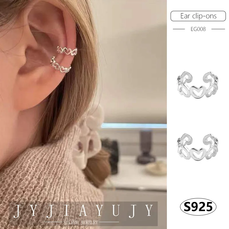 

JYJIAYUJY 100% Sterling Silver S925 Ear Clip-Ons Earrings Heart Shape Fashion Trendy Hypoallergenic Women Jewelry Gift EG008