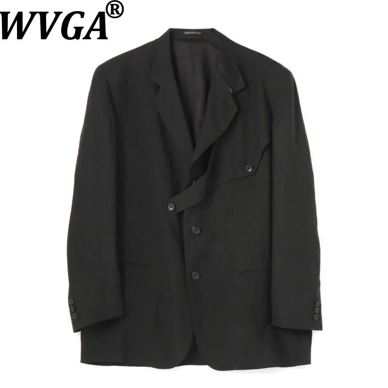 

WVGA весна осень новый мужской прилив Ямамото модный льняной пиджак нишевый шикарный повседневный костюм с отложным воротником и длинными рукавами пальто Ins W13673