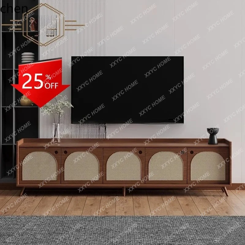 L rattan TV cabinet living room retro storage locker villa model room homestay floor-to-ceiling low cabinet