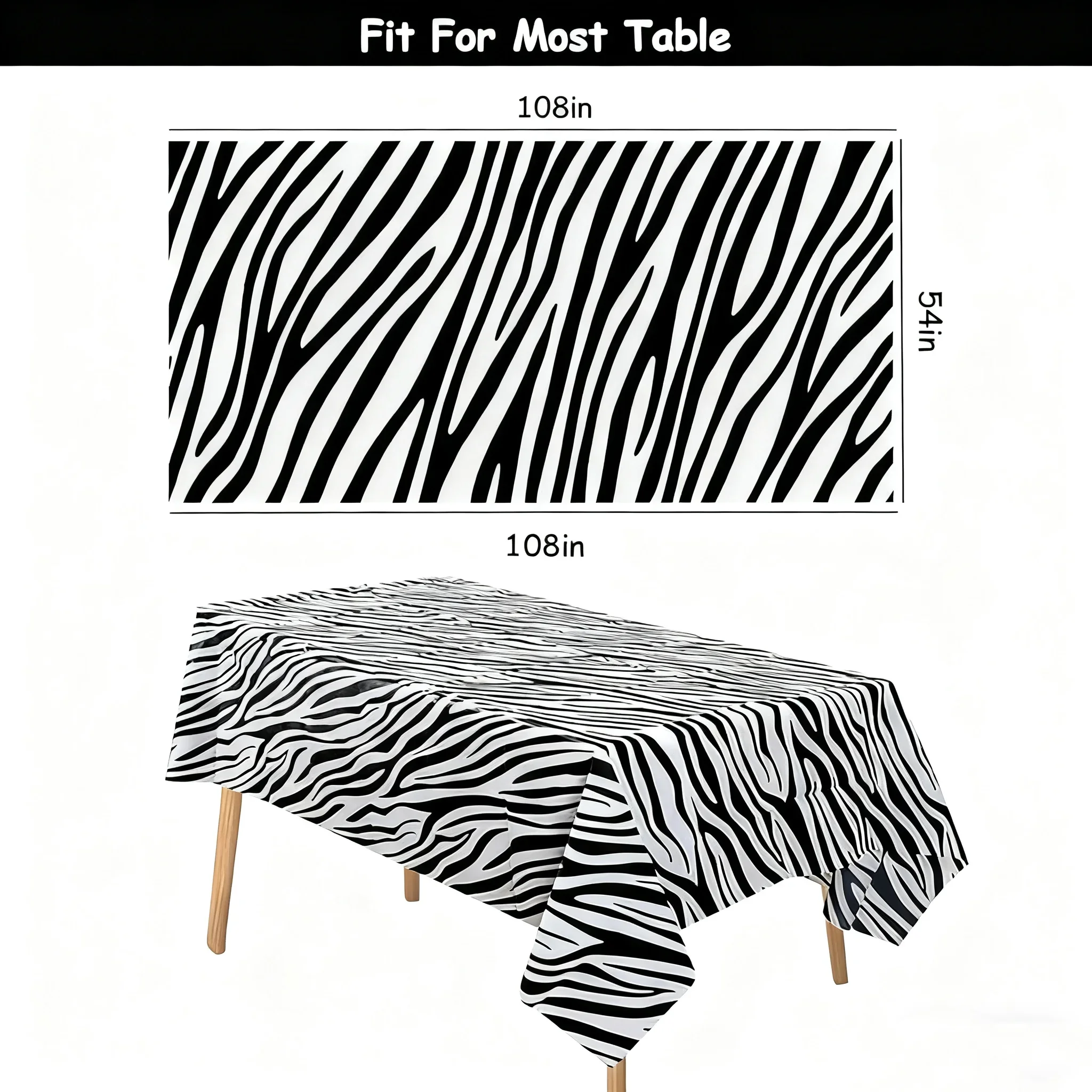 Wildlife Print Tablecloth Jungle Animals Theme - Tiger Zebra Leopard Giraffe Leaf Pattern for Party Decoration