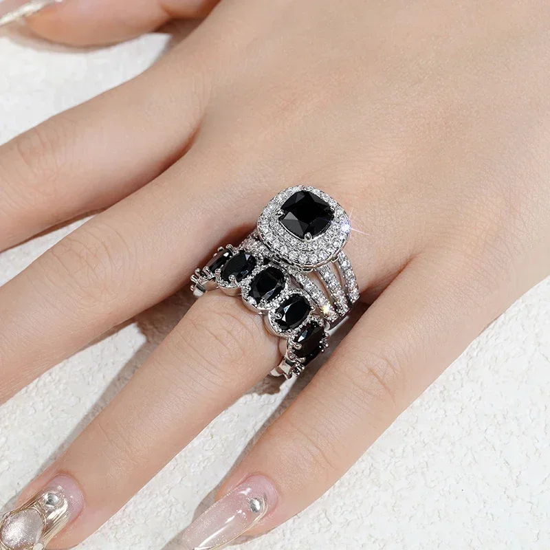 

New Gorgeous 2Pcs Set of Rings for Women Brilliant Zirconia Finger Jewelry for Engagement Party High-quality Accessories