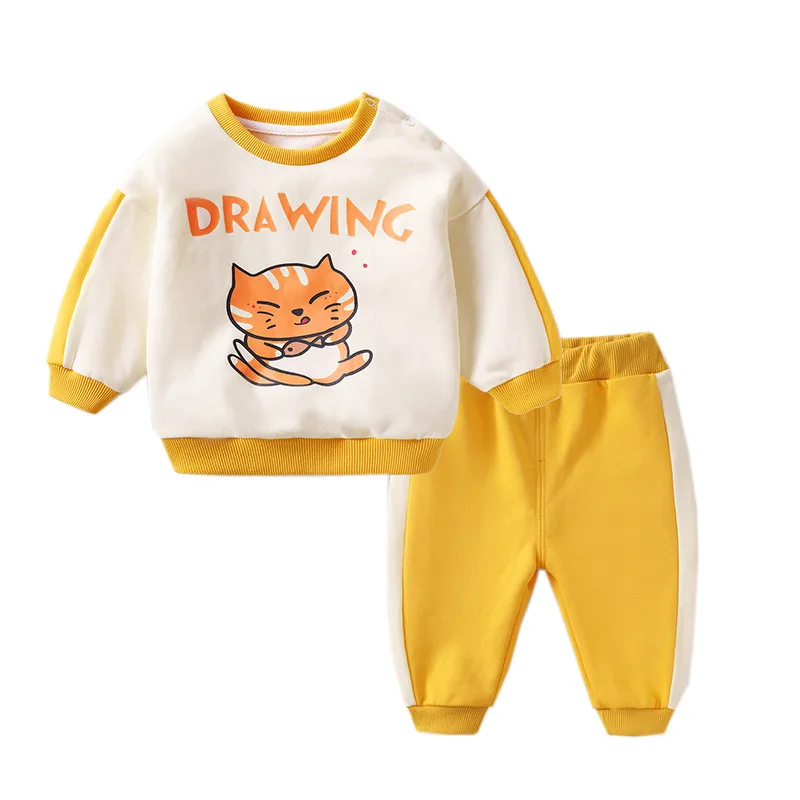 Spring Autumn Babys Boys 2PCS Clothes Set Cotton Cartoon Contrast Sweatshirts Spliced Jogger Pant Infant Newborn Boys Tracksuits