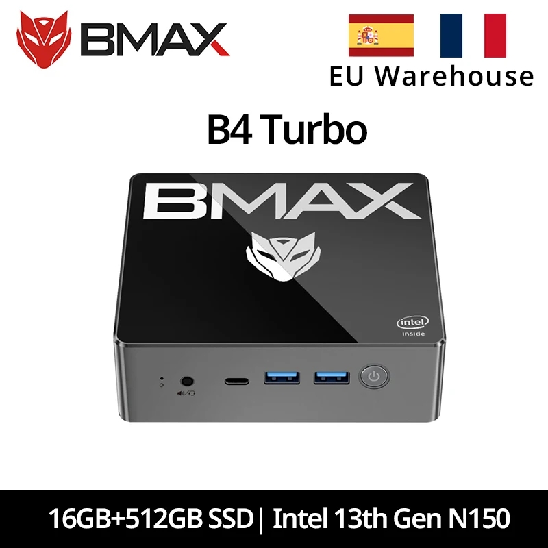 BMAX B4 Turbo Mini PC Windows 11 PC Intel N150 16GB 512GB SSD 2*HDMI 1*Type-C Supports 4K@60Hz 1000MHz Intel Graphics