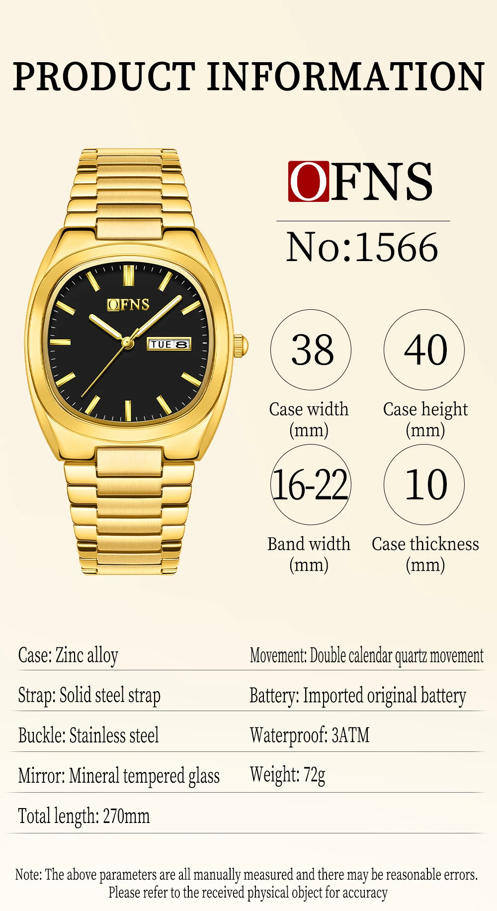 OFNS New 1566 Business Women's Quartz Watch Double Calendar Waterproof Night Light Women's Niche Business Quartz Watch