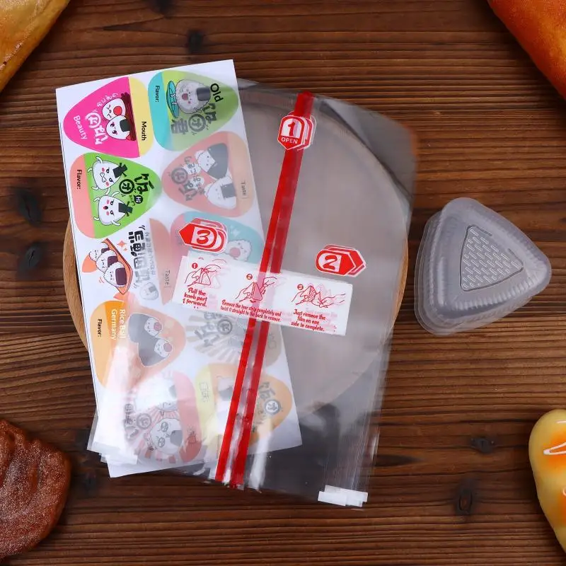 New 200Pcs Triangular Rice Ball Packaging Bag With Stickers Mold Nori Seaweed Onigiri Sushi Plastic Gift Bags Bento Accessories