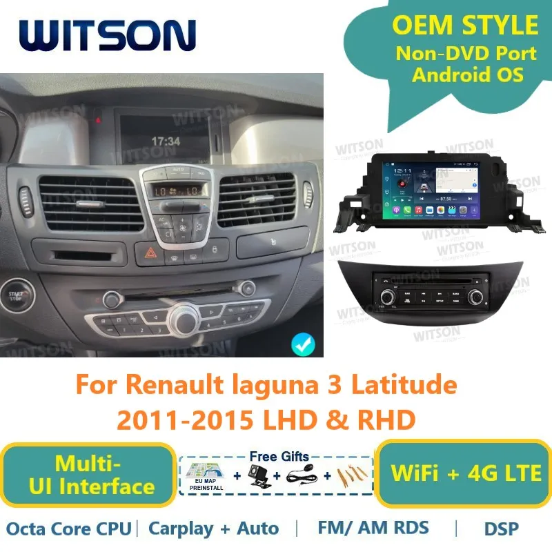 WITSON Android Auto estéreo para Renault laguna 3 Latitude 2011-2015 LHD y RHD GPS WiFi Radio de coche Navi Audio Carplay Multimedia