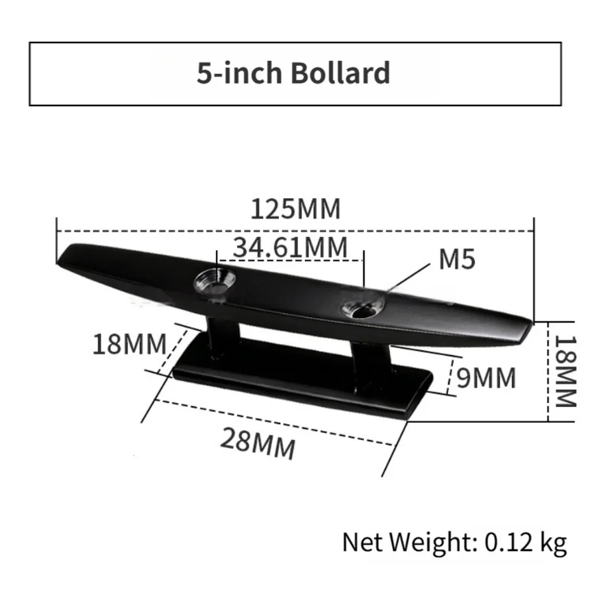 Marine Grade 316 Stainless Steel Bollard Cleat Zirconium Plated Black for Boat Yacht Mooring Single Unit Design