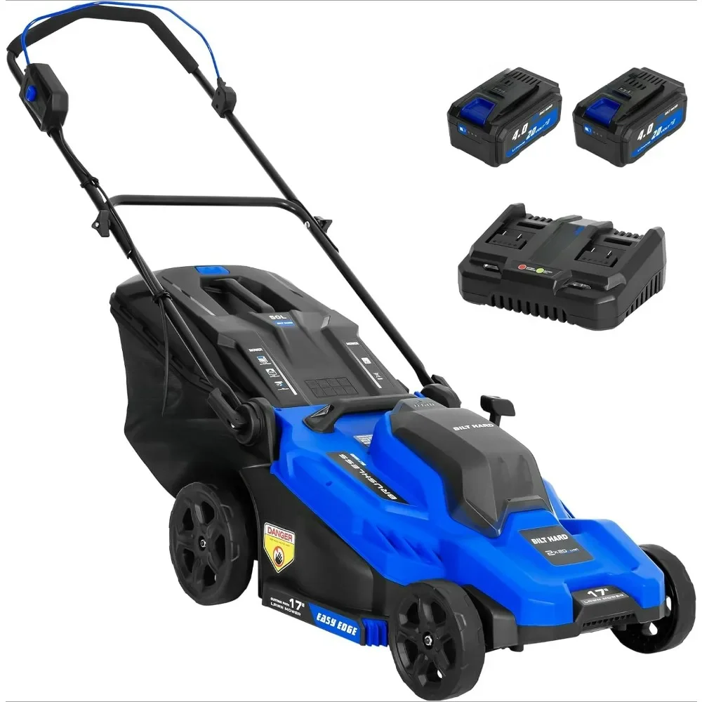 

17" Brushless Cordless Lawn Mower 2-in-1 Battery Lawn Mower Push Electric Lawnmower with 6-Position Height Adjustment Lawn Mower