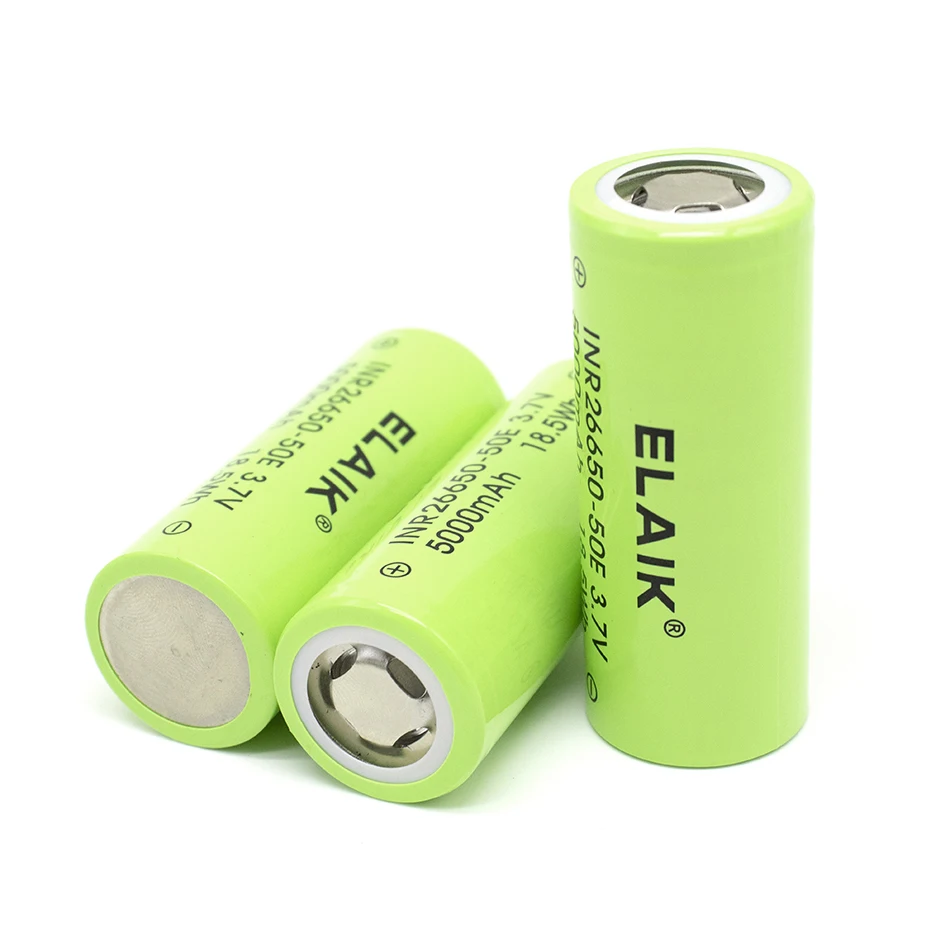 ELAIK INR26650 baterai Lithium 5000mAh 3.7V, alat listrik baterai mobil kapasitas tinggi dapat diisi ulang, baterai mobil 50E-kepala datar